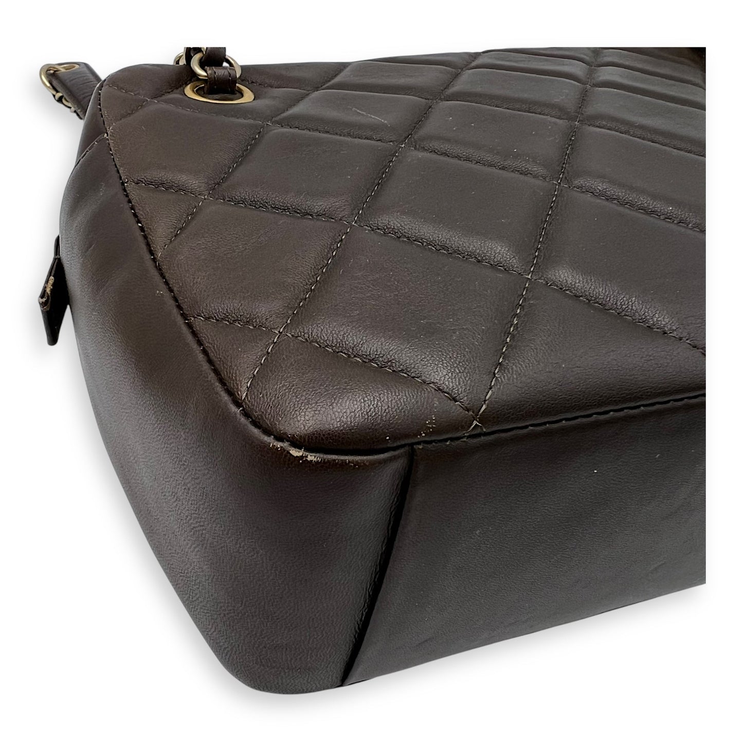 Camera Brown Shoulder Bag in Calfskin, Gold hardware