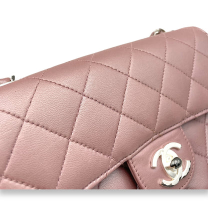 Classic Mini Pink Shoulder Bag in Lambskin, Silver hardware
