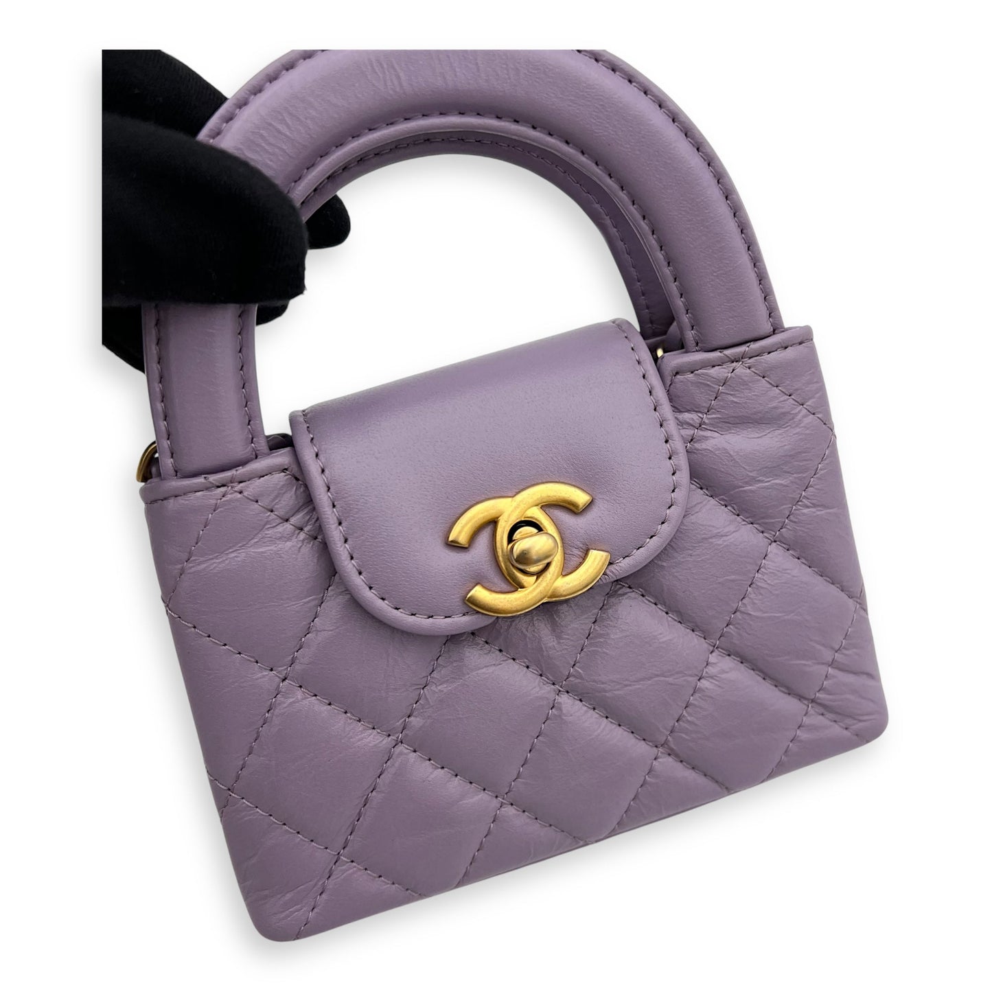 Kelly Nano Purple Top Handle Bag in Calfskin, Gold hardware