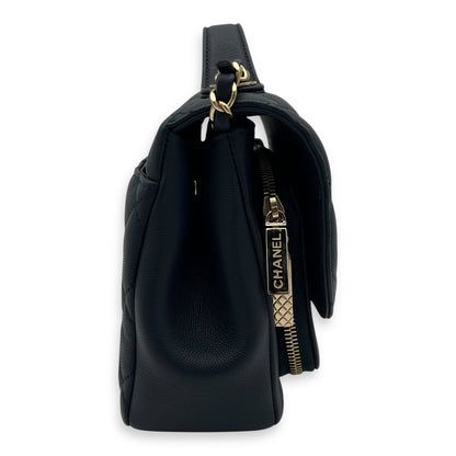 Business Affinity Top Handle Bag Blue in Caviar Leather, Light Gold hardware