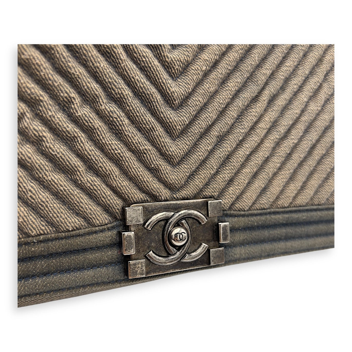Boy Medium Blue Shoulder Bag in Denim, Ruthenium hardware