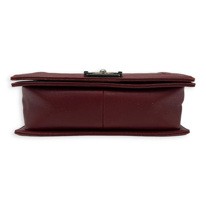 Boy Medium Chevron Shoulder Bag in Caviar Leather, Ruthenium hardware