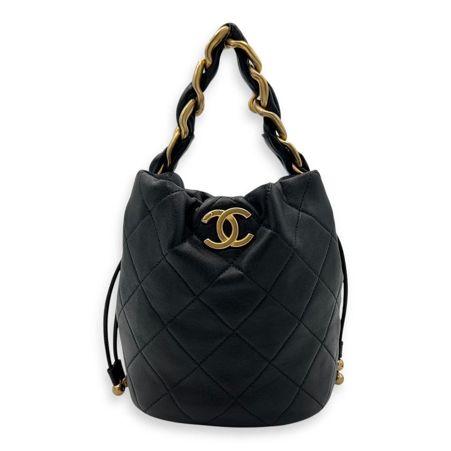 Chain is More Black Bucket Bag in Calfskin, Gold hardware