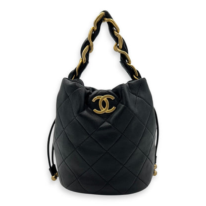 Chain is More Black Bucket Bag in Calfskin, Gold hardware