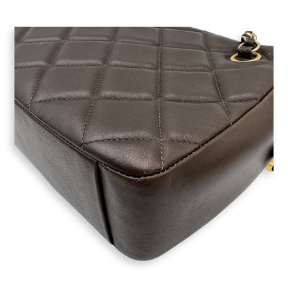 Camera Brown Shoulder Bag in Calfskin, Gold hardware
