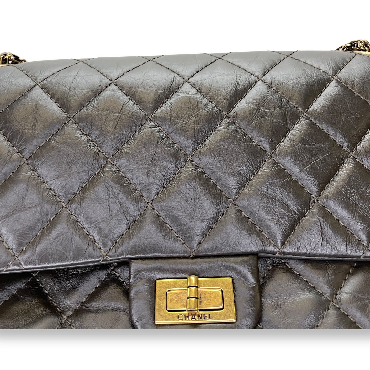 2.55 Shoulder Bag Black in Calfskin, Gold hardware