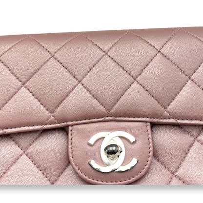 Classic Mini Pink Shoulder Bag in Lambskin, Silver hardware