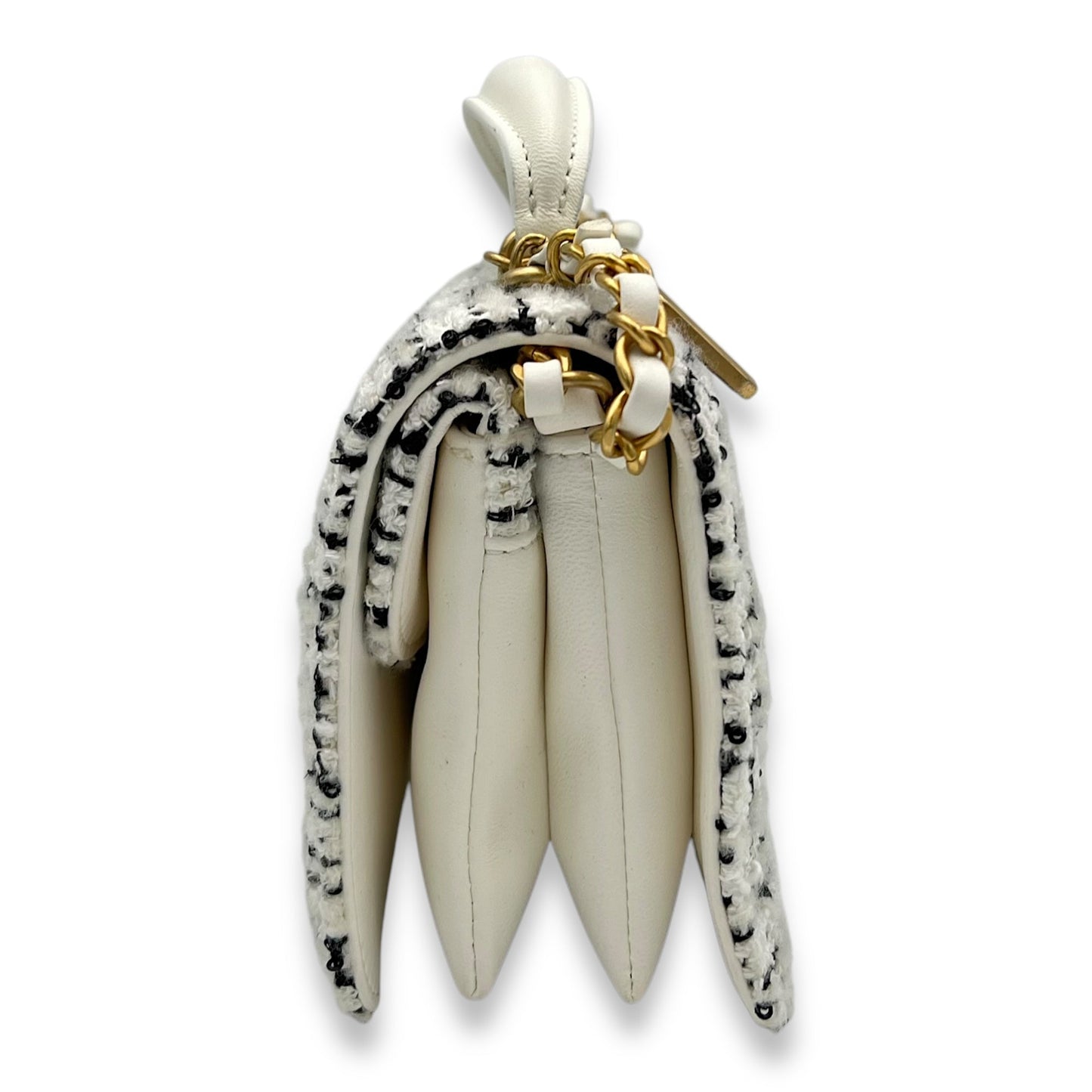 Quilted Seasonal Top Handle Bag White in Tweed, Gold hardware