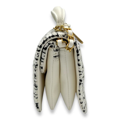 Quilted Seasonal Top Handle Bag White in Tweed, Gold hardware