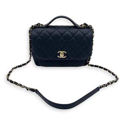 Business Affinity Top Handle Bag Blue in Caviar Leather, Light Gold hardware
