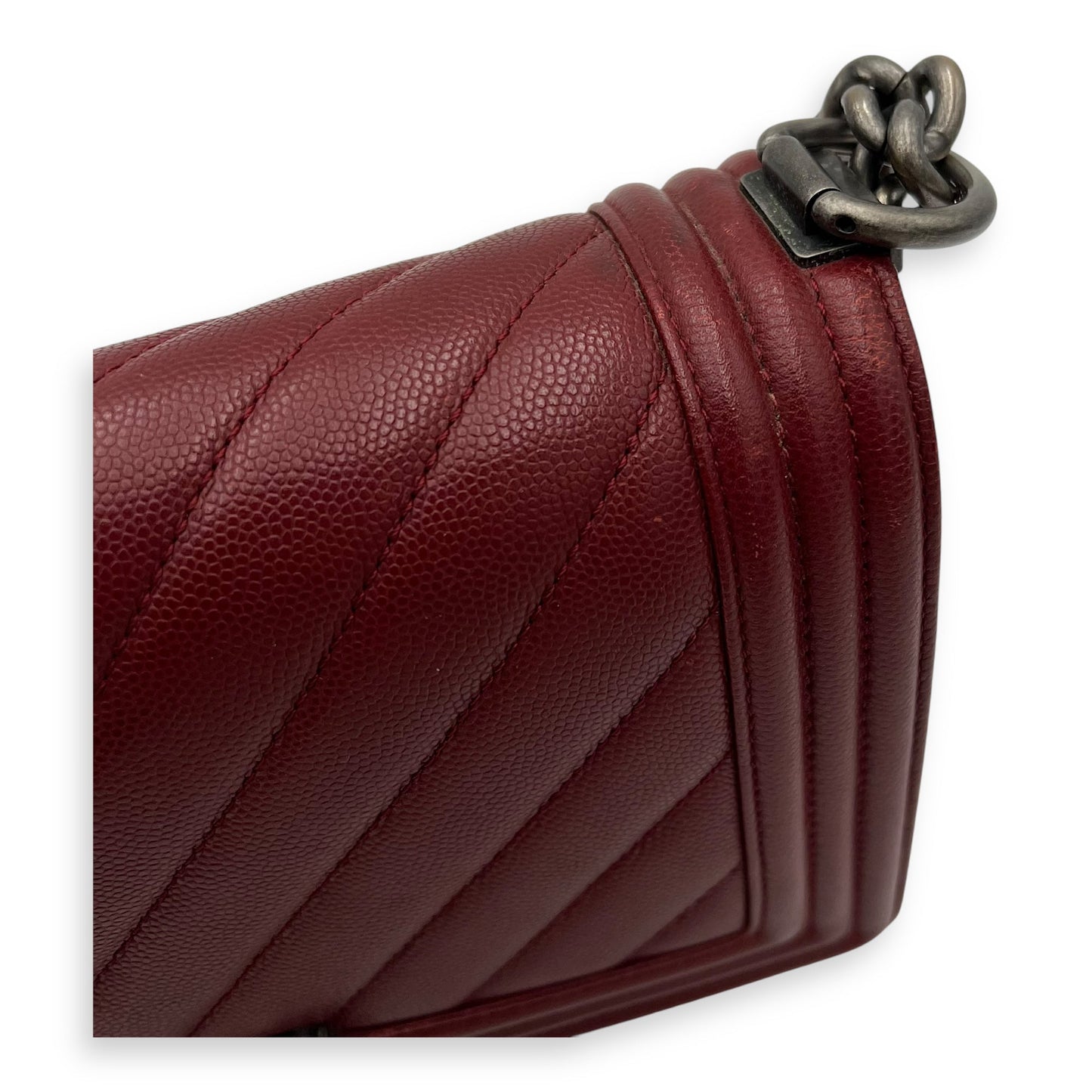 Boy Medium Chevron Shoulder Bag in Caviar Leather, Ruthenium hardware