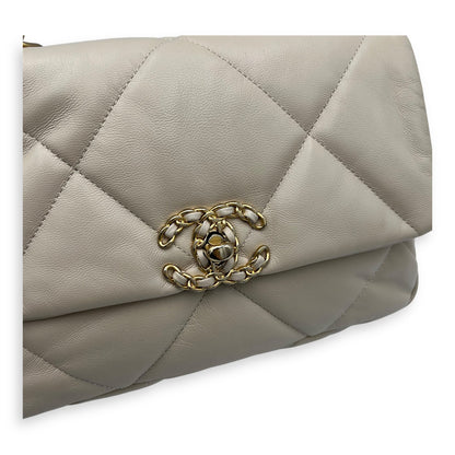 C19 Small Beige Crossbody Bag in Calfskin, Mixed hardware