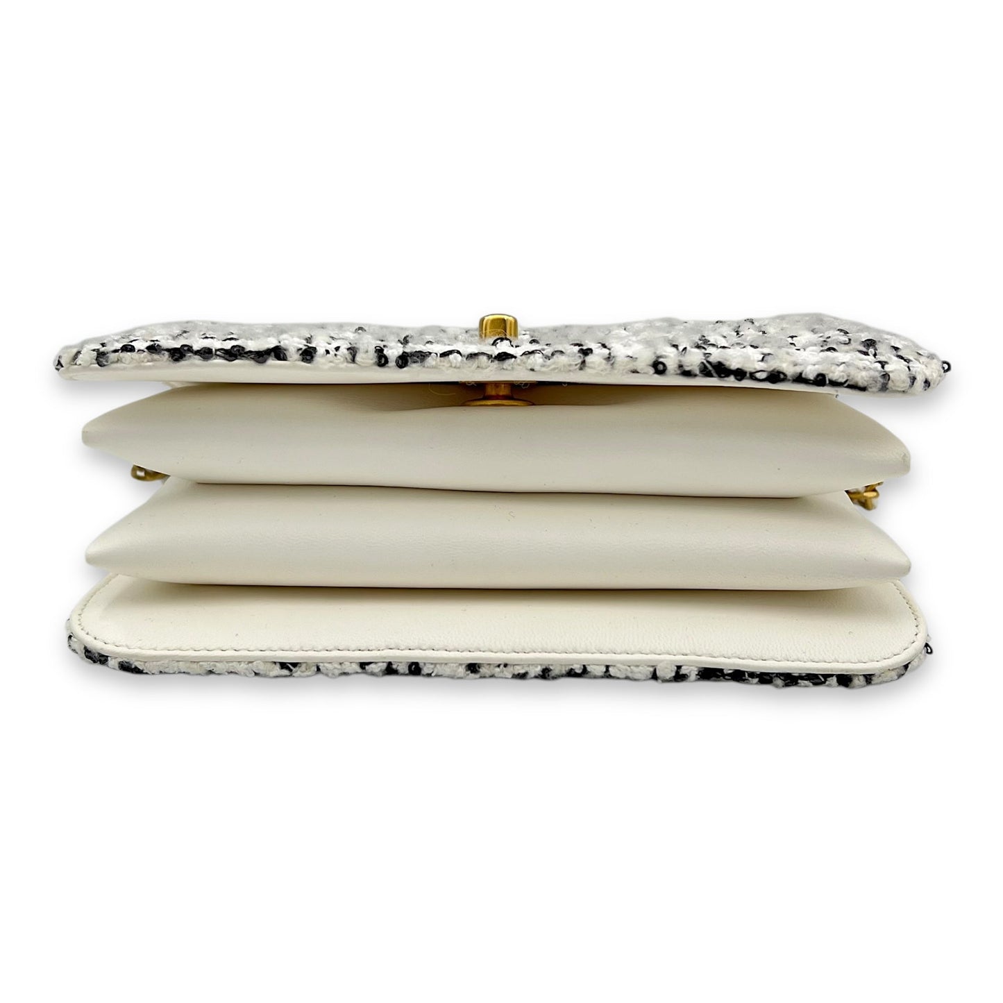 Quilted Seasonal Top Handle Bag White in Tweed, Gold hardware