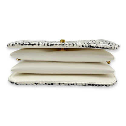 Quilted Seasonal Top Handle Bag White in Tweed, Gold hardware