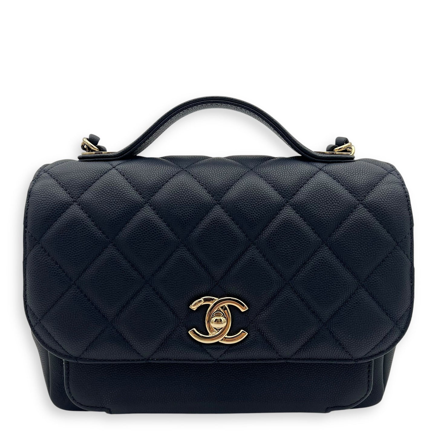Business Affinity Top Handle Bag Blue in Caviar Leather, Light Gold hardware