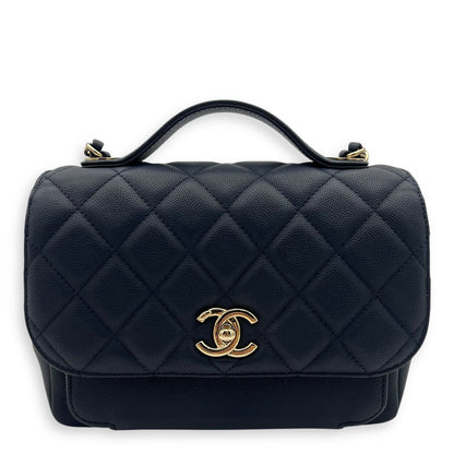 Business Affinity Top Handle Bag Blue in Caviar Leather, Light Gold hardware