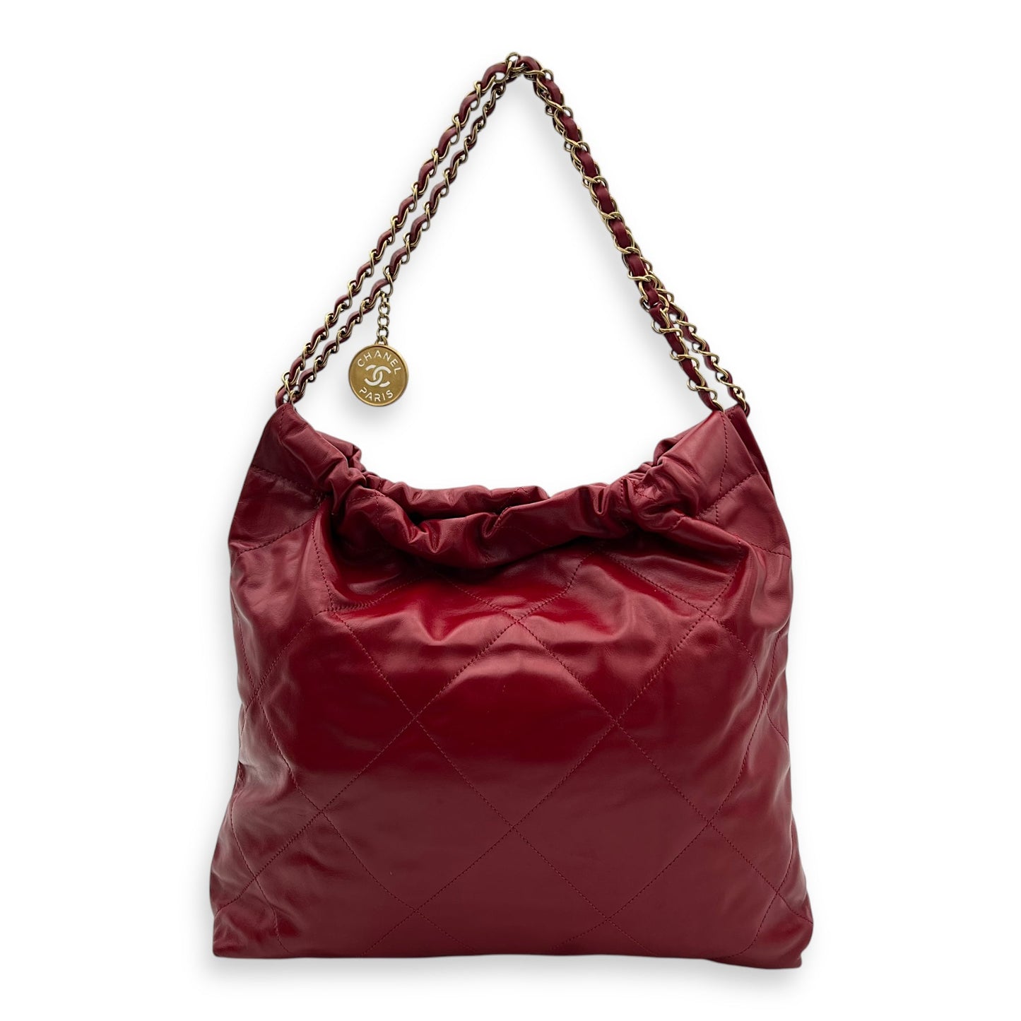 22 Tote Medium Red Tote Bag in Calfskin, Gold hardware