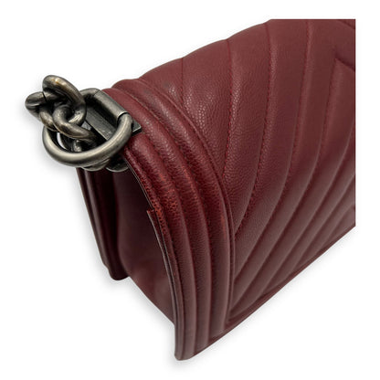 Boy Medium Chevron Shoulder Bag in Caviar Leather, Ruthenium hardware