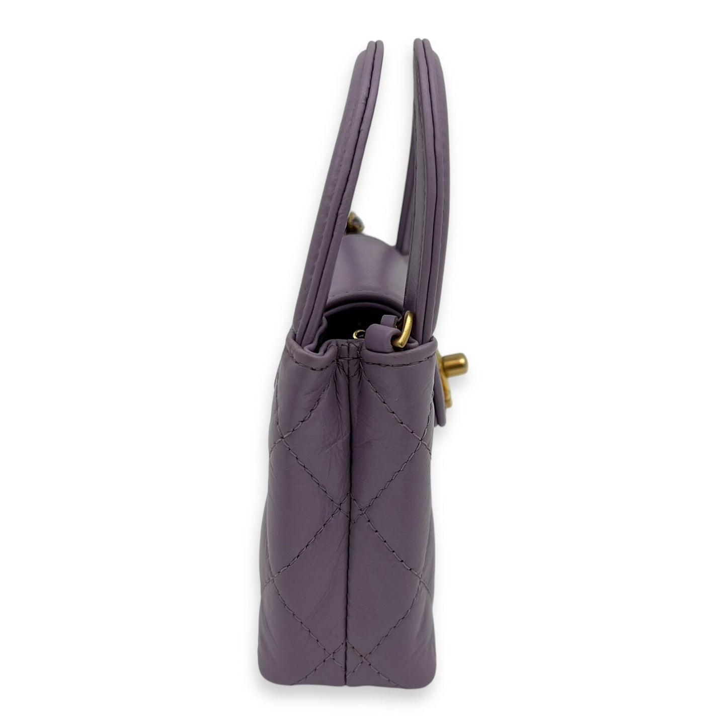 Kelly Nano Purple Top Handle Bag in Calfskin, Gold hardware