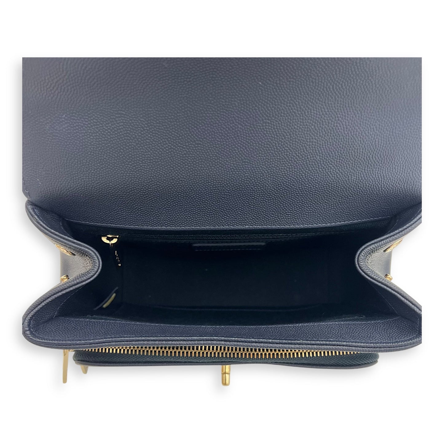 Business Affinity Top Handle Bag Blue in Caviar Leather, Light Gold hardware