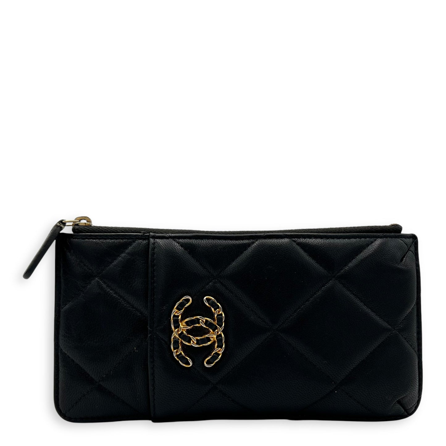 C19 Black Wallet in Calfskin, Gold hardware