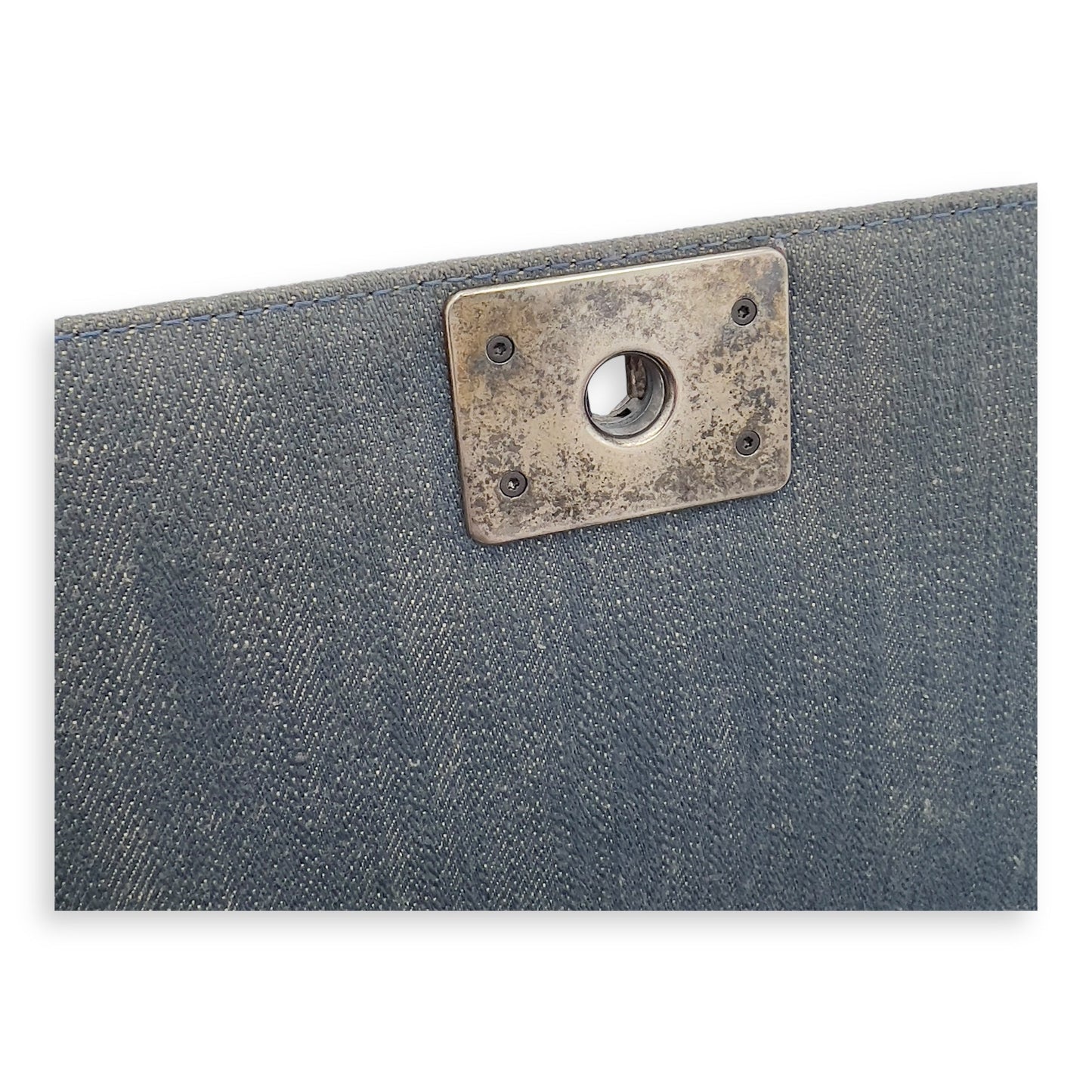 Boy Medium Blue Shoulder Bag in Denim, Ruthenium hardware