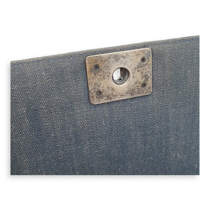 Boy Medium Blue Shoulder Bag in Denim, Ruthenium hardware