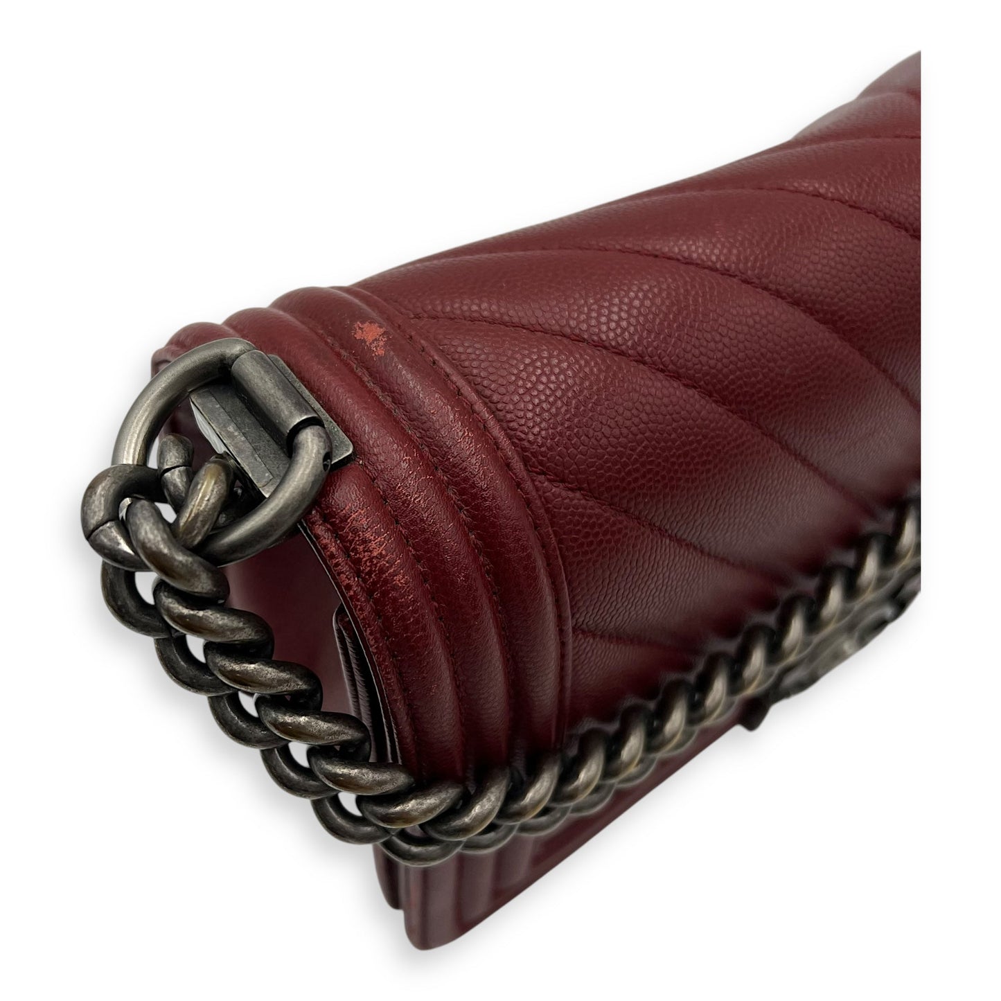 Boy Medium Chevron Shoulder Bag in Caviar Leather, Ruthenium hardware