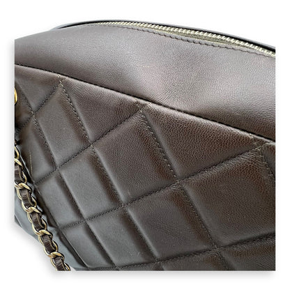 Camera Brown Shoulder Bag in Calfskin, Gold hardware
