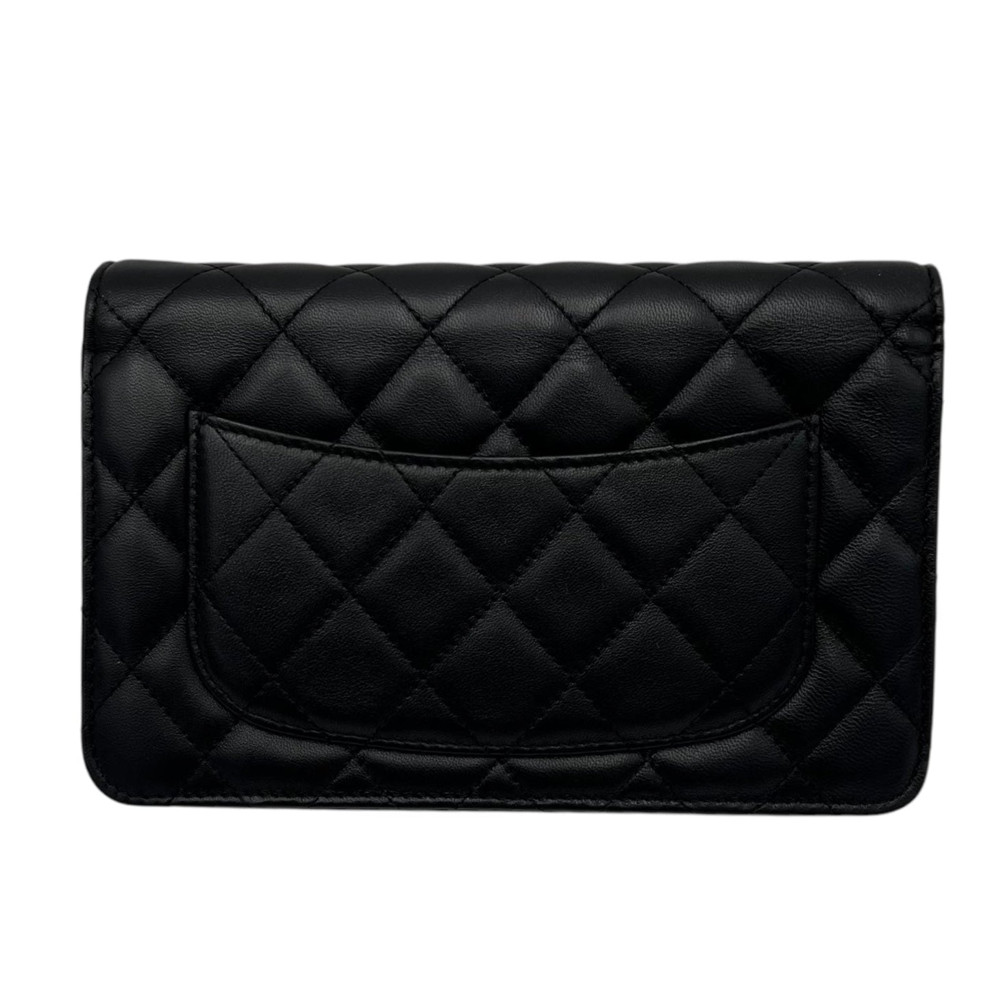 Classic Wallet On Chain Black in Lambskin, Silver hardware