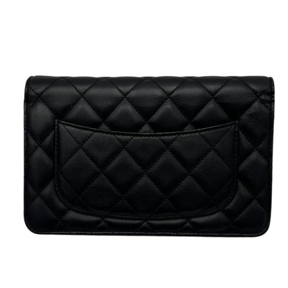 Classic Wallet On Chain Black in Lambskin, Silver hardware
