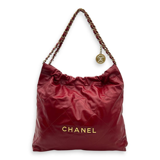22 Tote Medium Red Tote Bag in Calfskin, Gold hardware