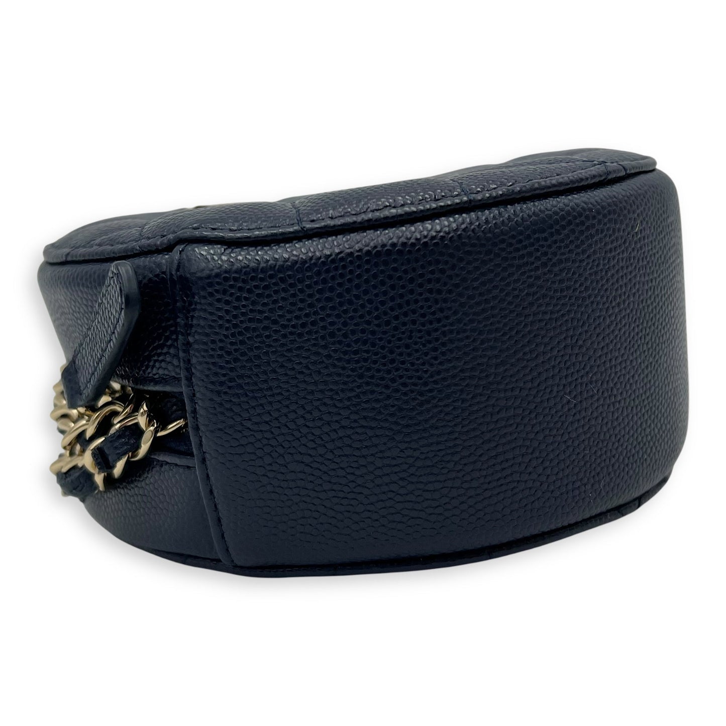 Round CC Crossbody Bag Blue in Caviar Leather, Gold hardware