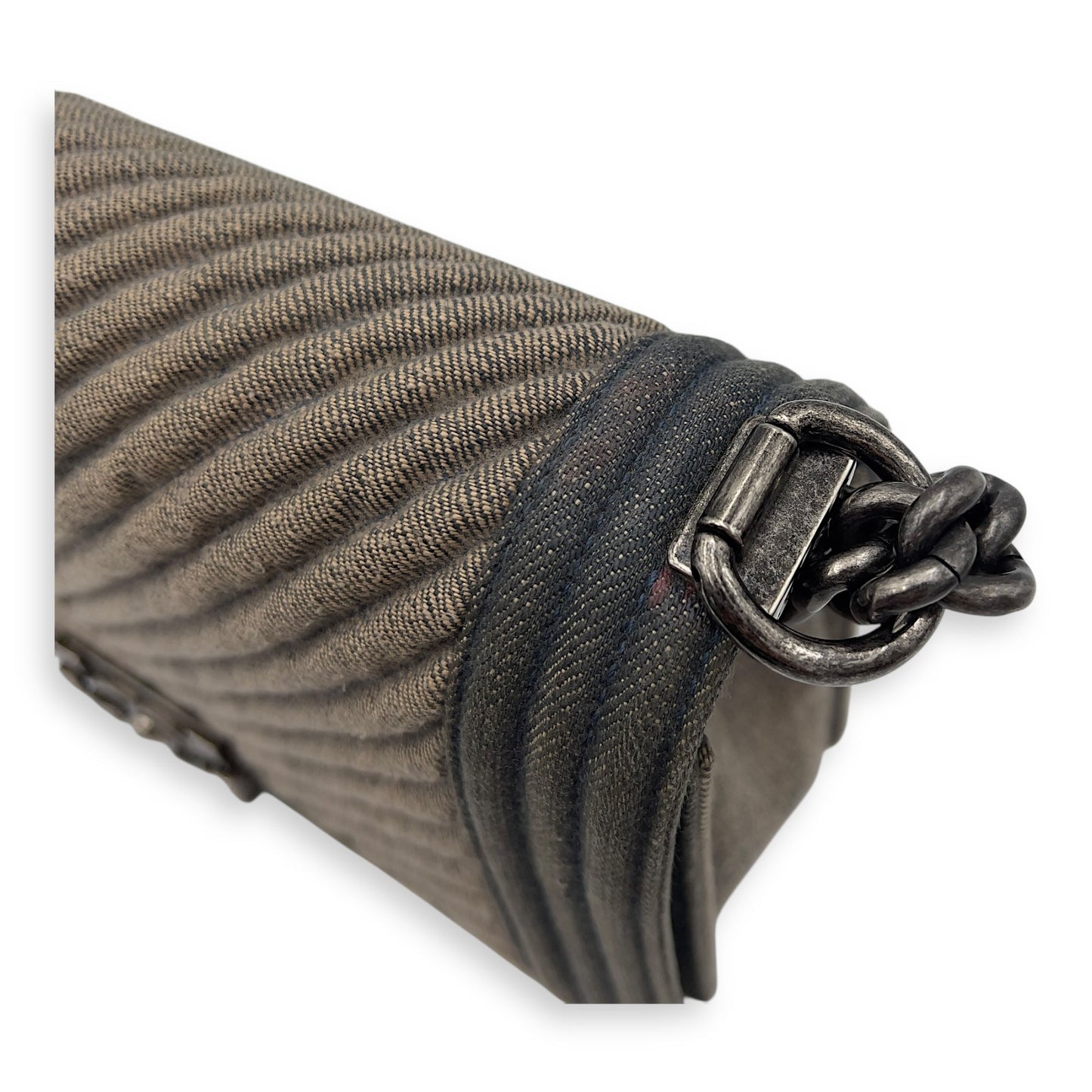 Boy Medium Blue Shoulder Bag in Denim, Ruthenium hardware