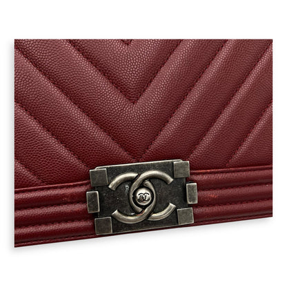 Boy Medium Chevron Shoulder Bag in Caviar Leather, Ruthenium hardware
