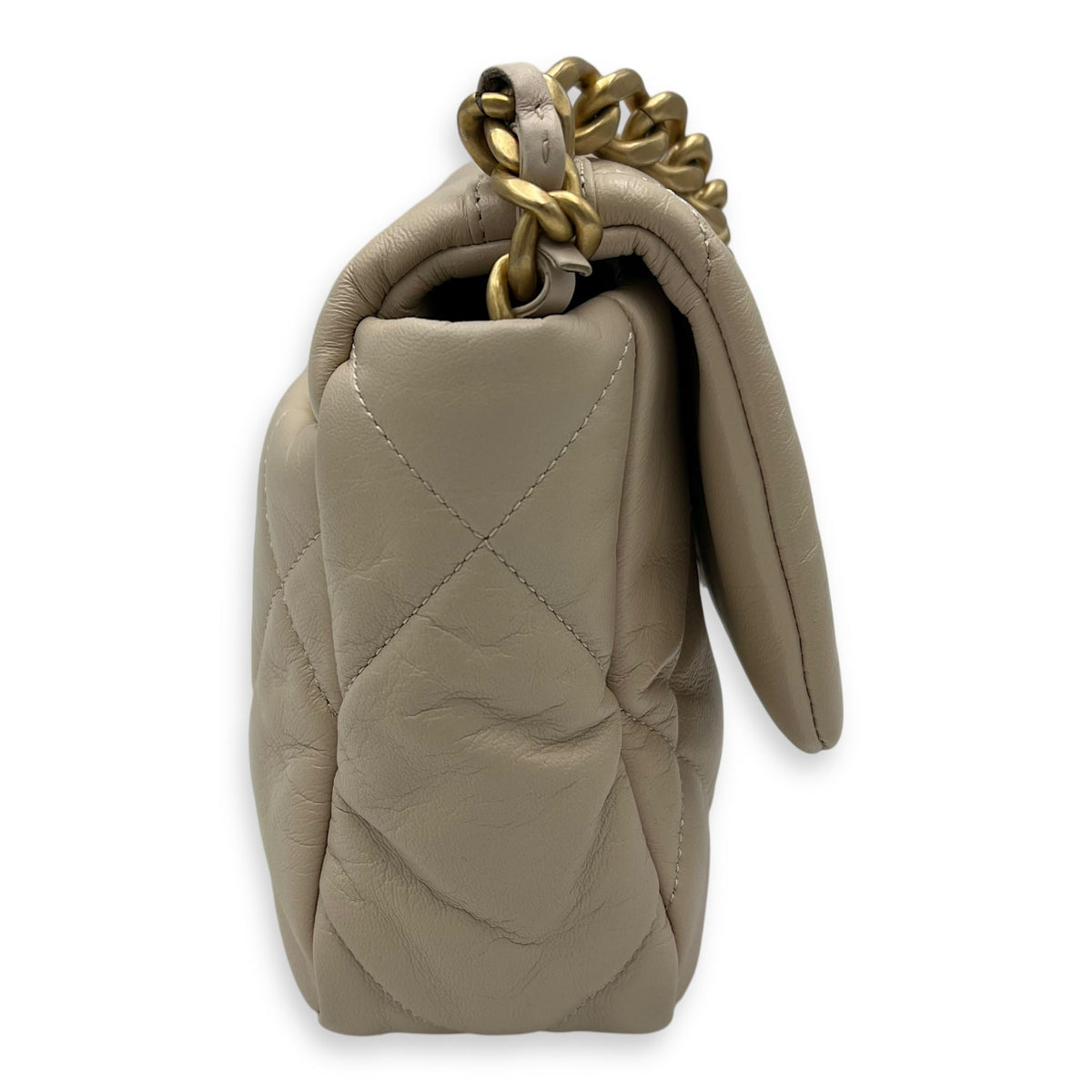 C19 Small Beige Crossbody Bag in Calfskin, Mixed hardware
