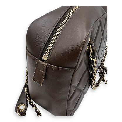 Camera Brown Shoulder Bag in Calfskin, Gold hardware