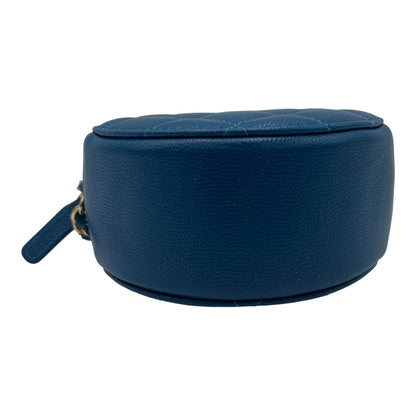 Round CC Crossbody Bag Blue in Caviar Leather, Gold hardware