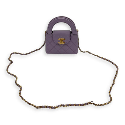 Kelly Nano Purple Top Handle Bag in Calfskin, Gold hardware