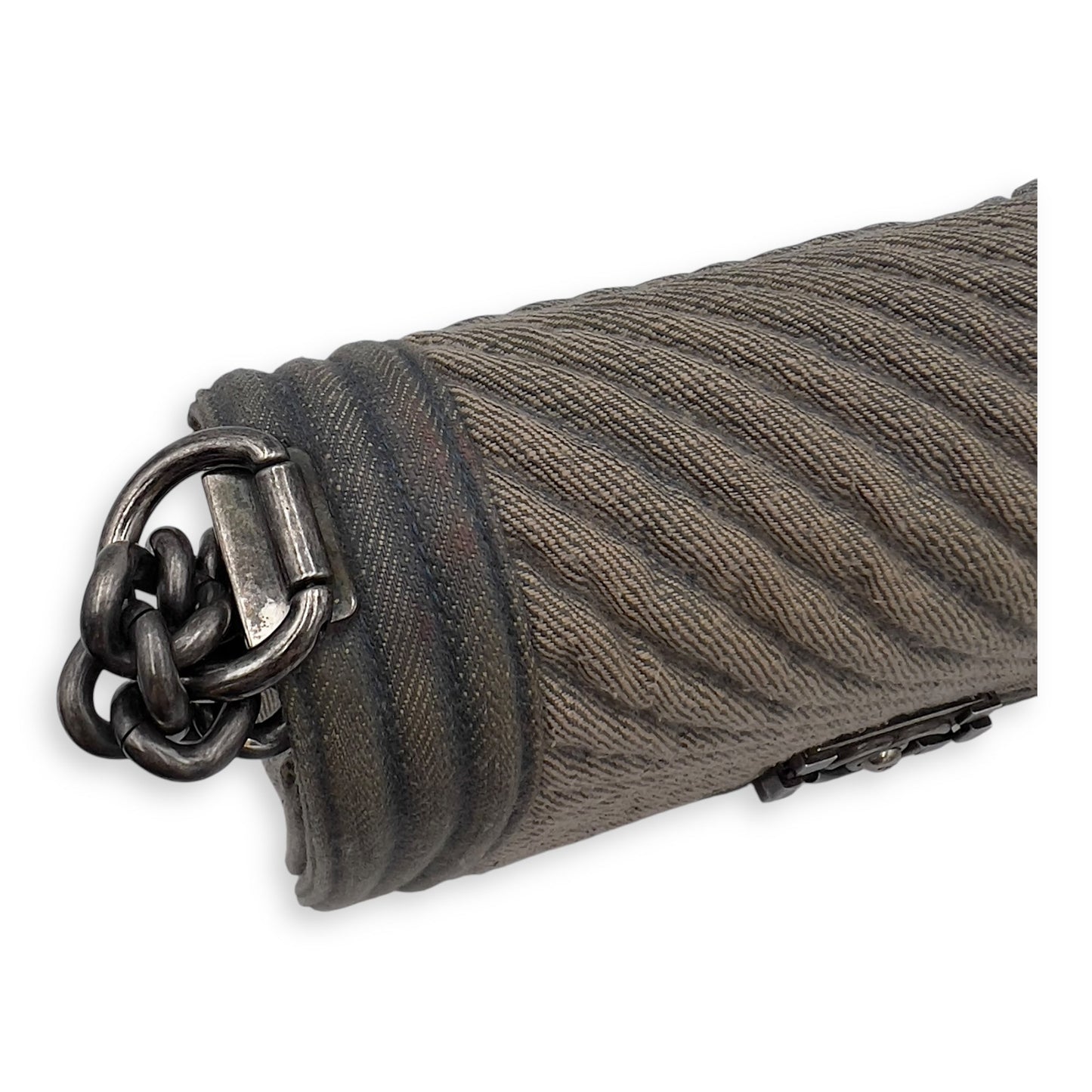 Boy Medium Blue Shoulder Bag in Denim, Ruthenium hardware