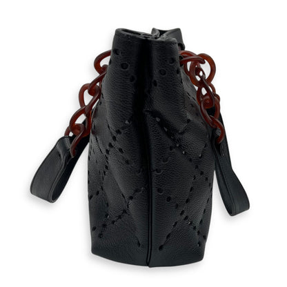 CC Perforated Black Tote Bag in Caviar Leather, Acrylic hardware