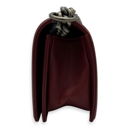 Boy Medium Chevron Shoulder Bag in Caviar Leather, Ruthenium hardware