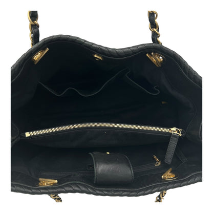 Chevron Shopping Tote Bag Black in Lambskin, Gold hardware