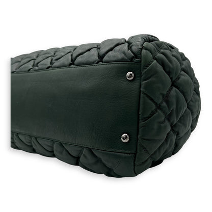 Bubble Bowler Shoulder Bag Green in Calfskin, Silver hardware