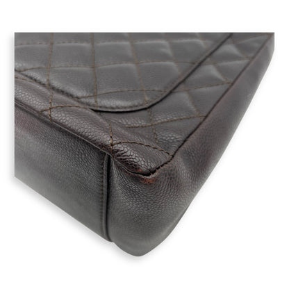 GST Tote Bag Brown in Caviar Leather, Silver hardware