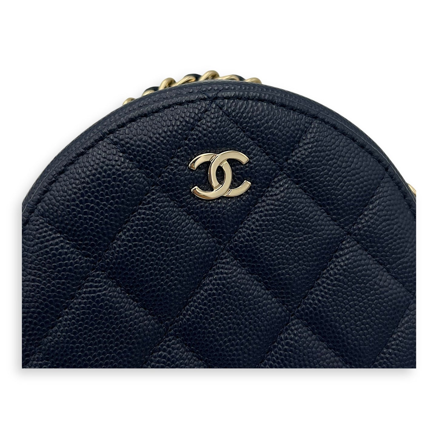 Round CC Crossbody Bag Blue in Caviar Leather, Gold hardware