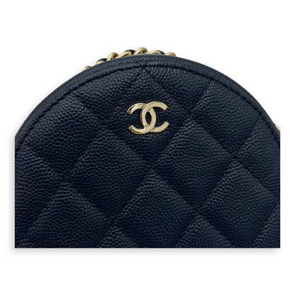 Round CC Crossbody Bag Blue in Caviar Leather, Gold hardware