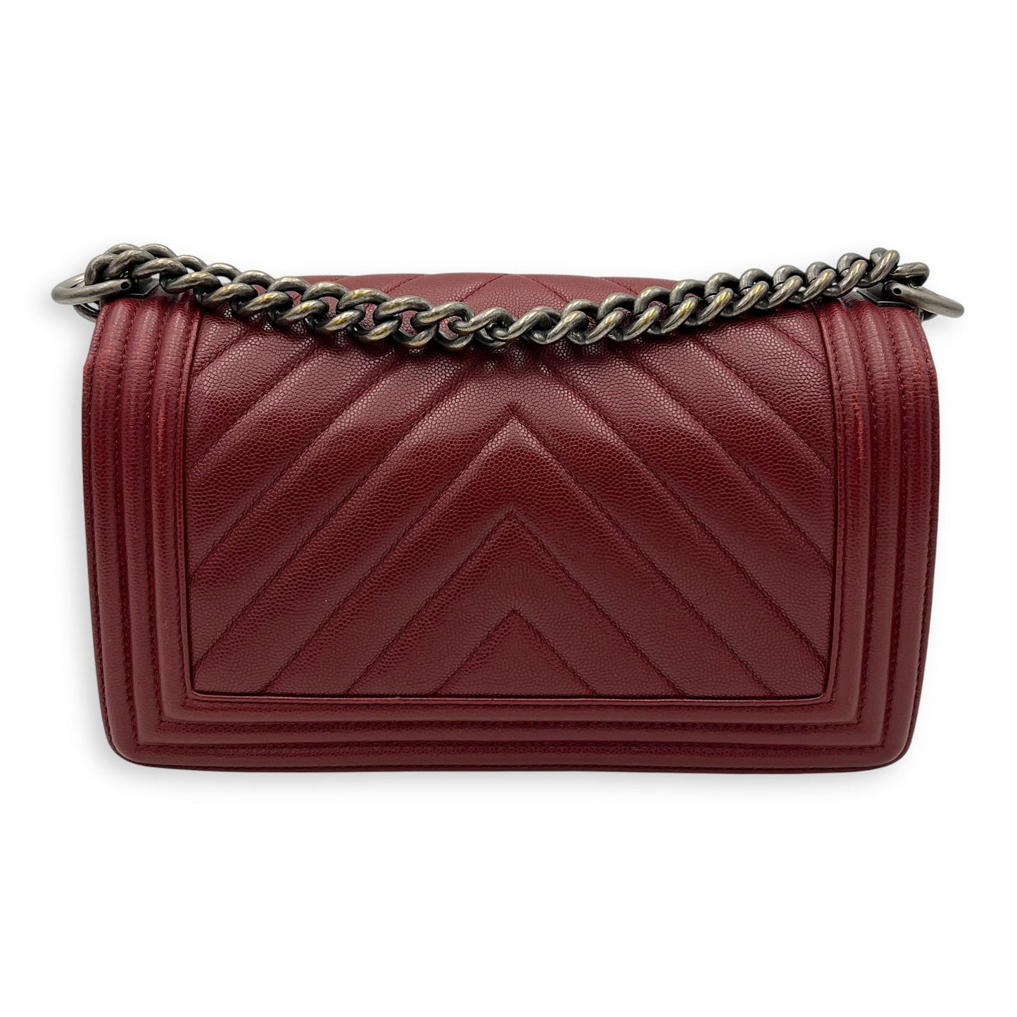 Boy Medium Chevron Shoulder Bag in Caviar Leather, Ruthenium hardware