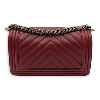Boy Medium Chevron Shoulder Bag in Caviar Leather, Ruthenium hardware