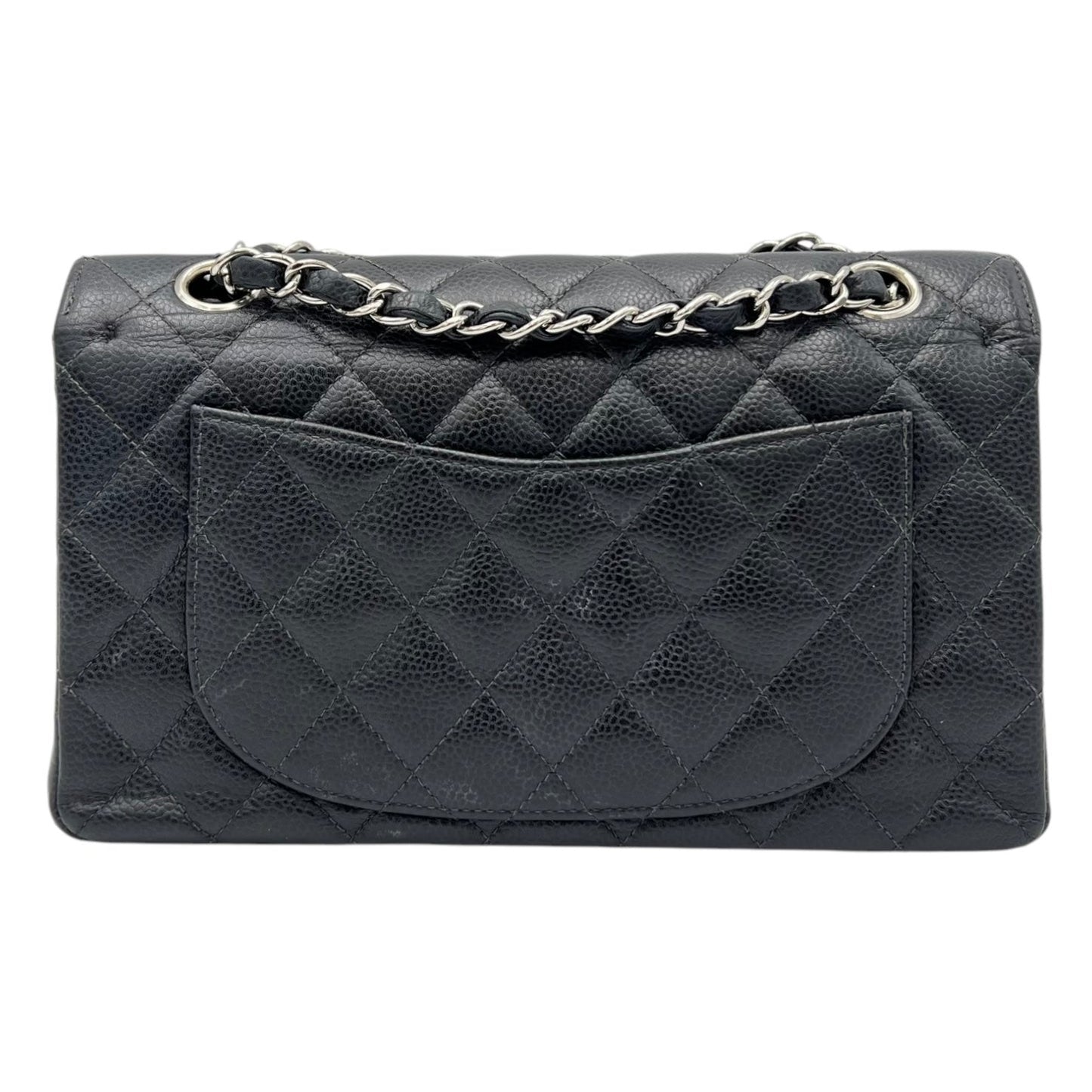 Classic Shoulder Bag Black in Caviar Leather, Silver hardware